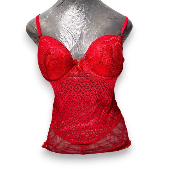 Daisy Fuentes Red Lace Bodysuit Lingerie Size Large - Picture 1 of 9